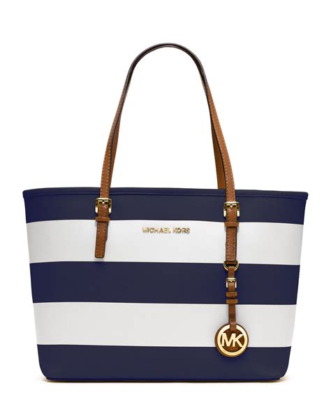 michael kors bag navy and white|Michael Kors blue tote bag.